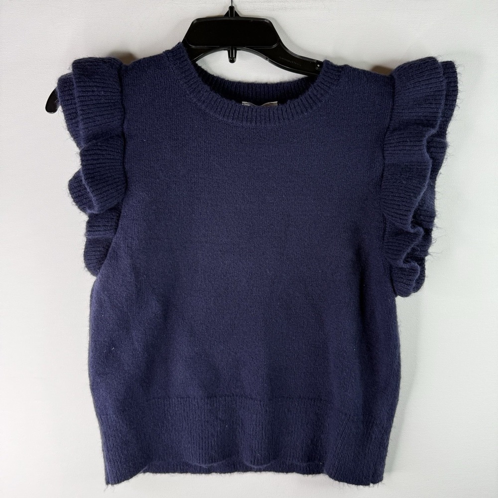 Shop The Chic Girl Cropped Ruffled Sleeveless Crop Sweater  Navy Medium